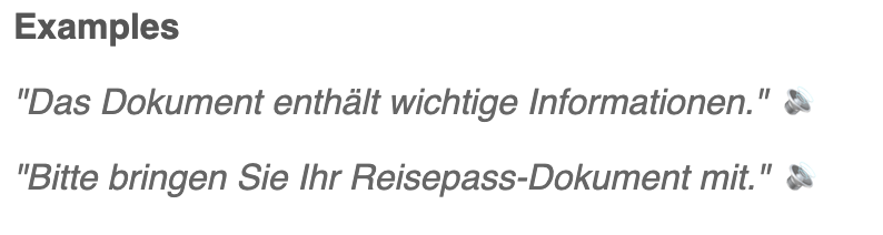 Dictionary example sentences with smaller TTS speaker icons