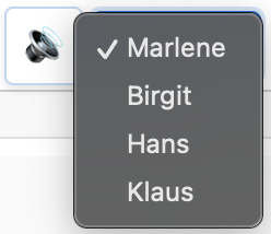 German voice selection dropdown showing available Narakeet voices